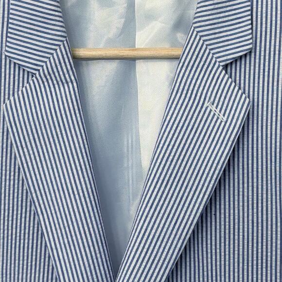 Saddlebred Sport Coat Jacket Blazer Mens 46R Blue Striped Seersucker Preppy - Picture 9 of 10